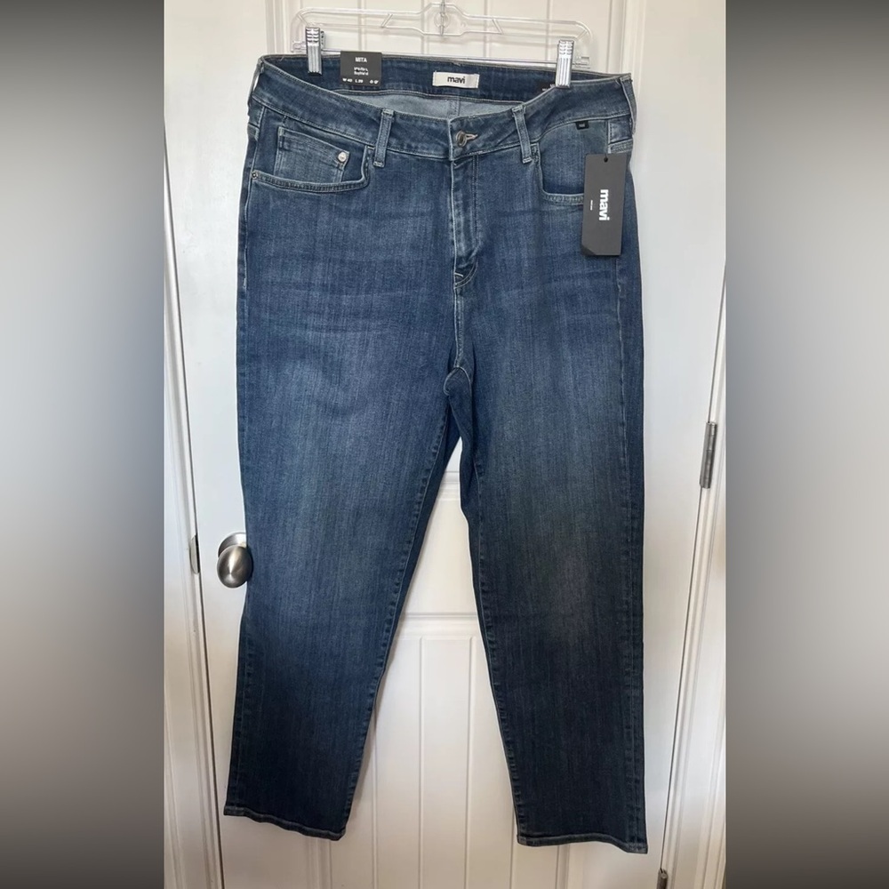 NWT Mavi Mita Mid Rise Boyfriend Jeans 40 x 29 Blue Stretch Women's New